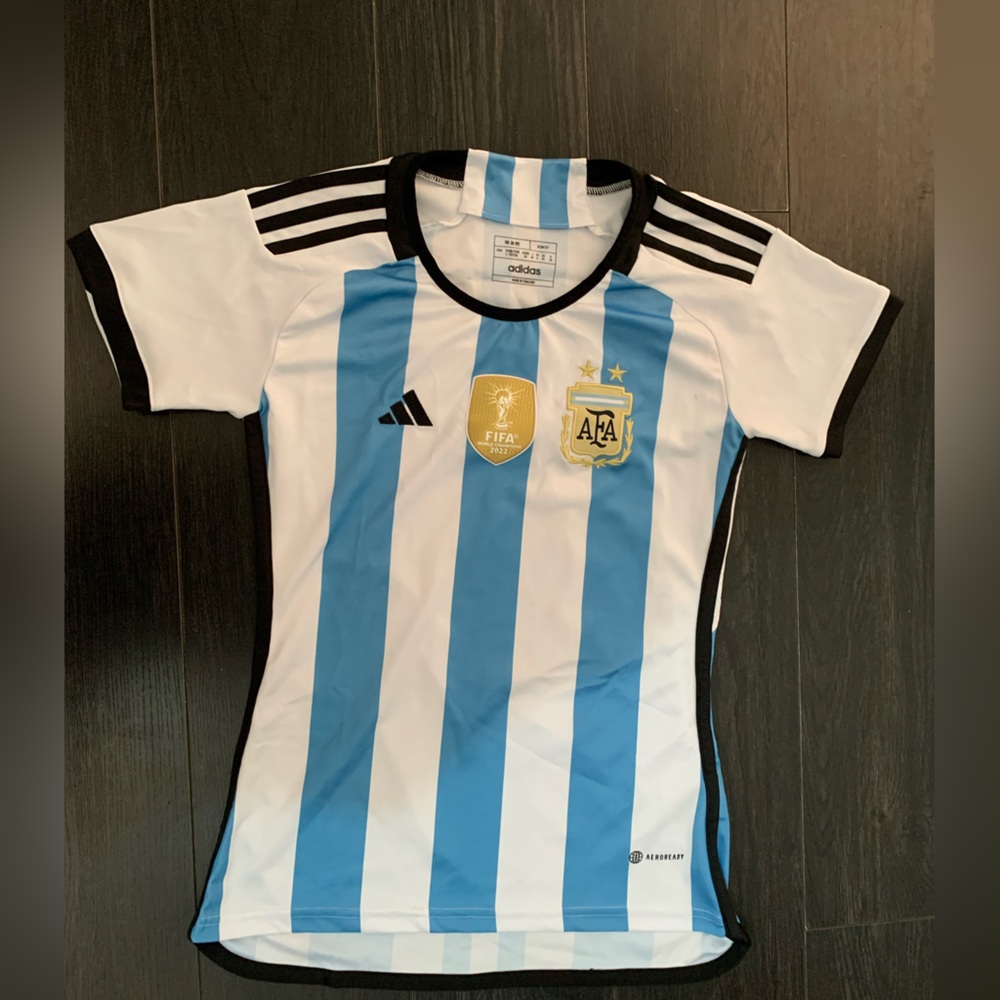 adidas Women's Blue and White Striped Jersey